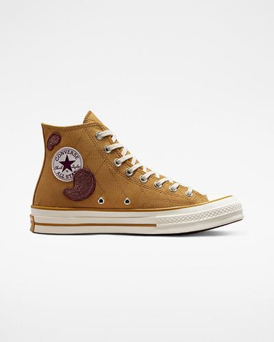 Converse Chuck 70 Crafted Patches Höga Sneakers Dam Orange/MörkBurgundy | Sverige-83526