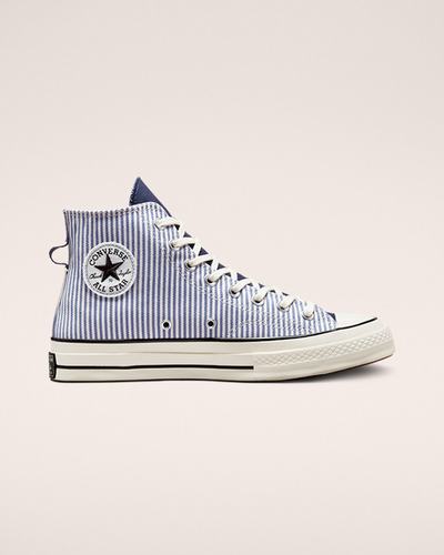 Converse Chuck 70 Crafted Stripe Höga Sneakers Herr Tvätt Indigo/Svarta | Sverige-29034