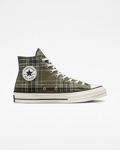 Converse Chuck 70 Tartan Höga Sneakers Dam Olivgröna/Svarta | Sverige-54310