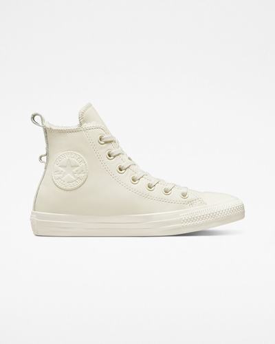 Converse Chuck Taylor All Star Fodrade Leather Höga Sneakers Dam Beige | Sverige-69152