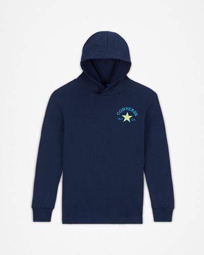 Converse Long Sleeve Waffle Hoodie Pojke Marinblå | Sverige-83690