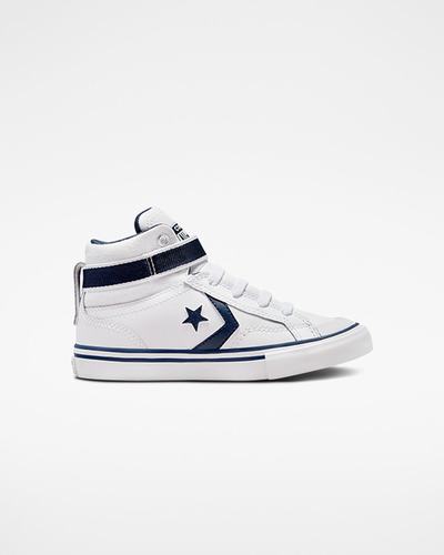 Converse Pro Blaze Rem Easy-On Varsity Club Höga Sneakers Pojke Vita/Marinblå/Vita | Sverige-64091