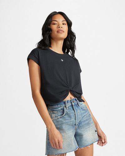 Converse Star Chevron Twist Cropped T-shirt Dam Svarta | Sverige-79152