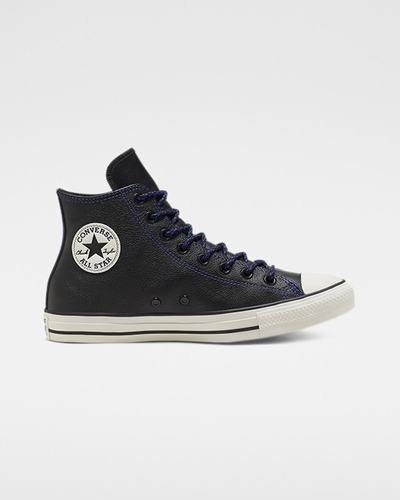 Converse Tumbled Leather Chuck Taylor All Star Höga Sneakers Herr Svarta/Kungsblått | Sverige-37289