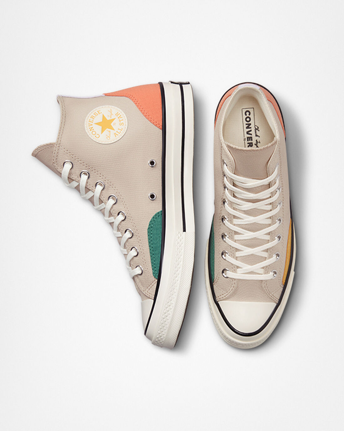 Converse Chuck 70 Color Block Höga Sneakers Herr Beige/Gröna/Orange | Sverige-94602