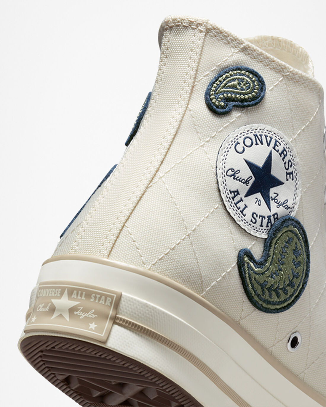 Converse Chuck 70 Crafted Patches Höga Sneakers Dam Beige/Marinblå/Gröna | Sverige-93647