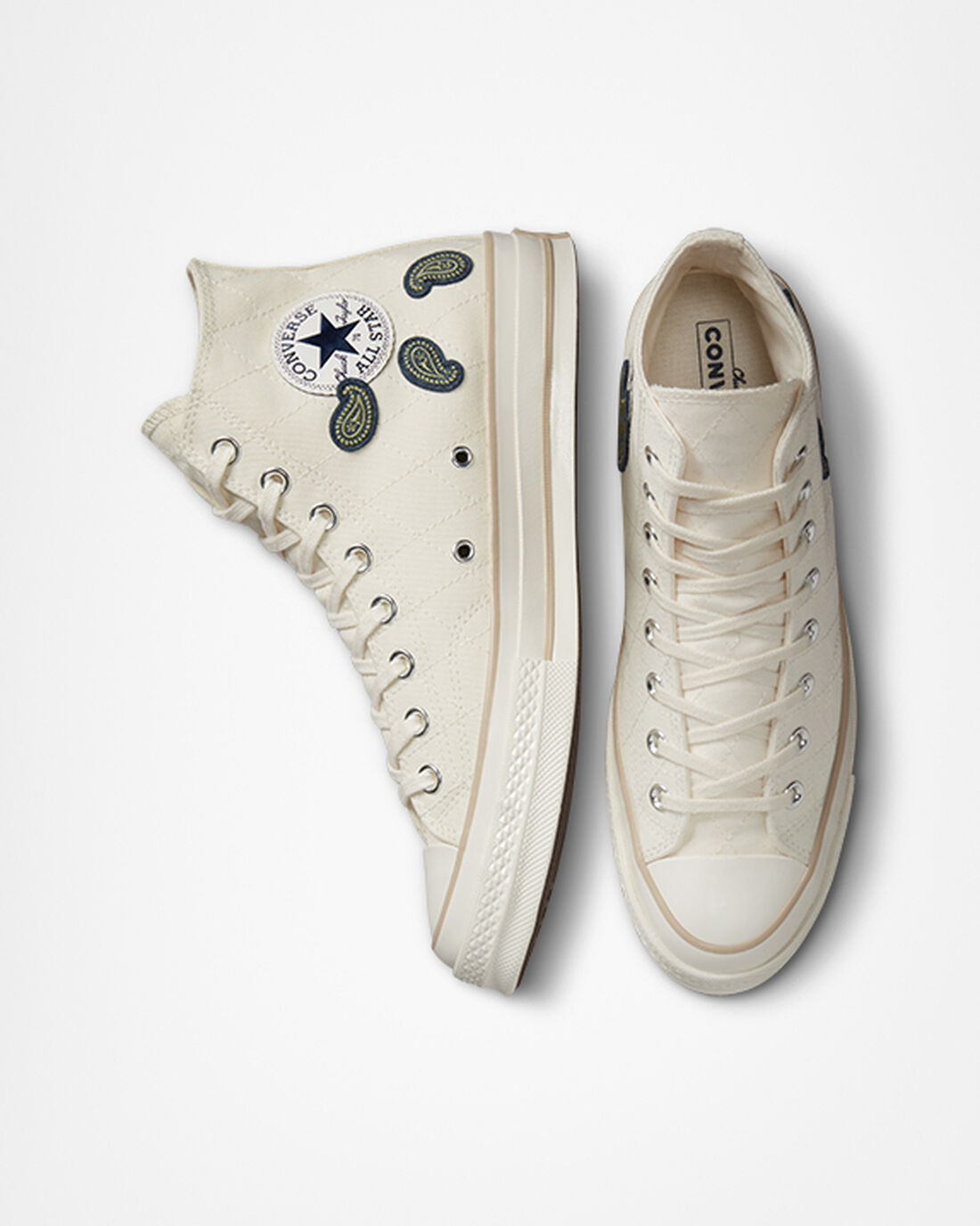 Converse Chuck 70 Crafted Patches Höga Sneakers Dam Beige/Marinblå/Gröna | Sverige-93647