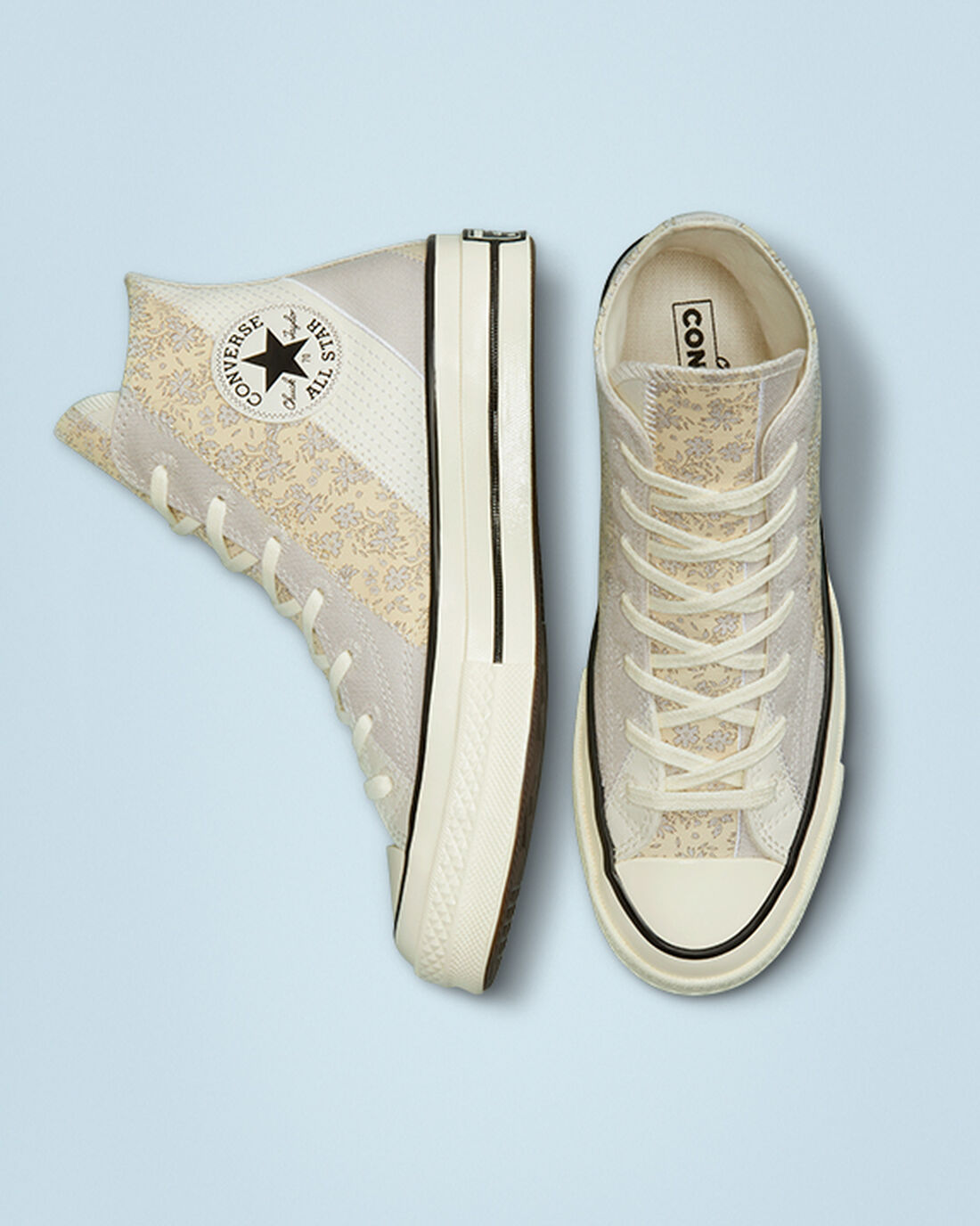 Converse Chuck 70 Embroidered Floral Höga Sneakers Dam Beige/Svarta | Sverige-49736