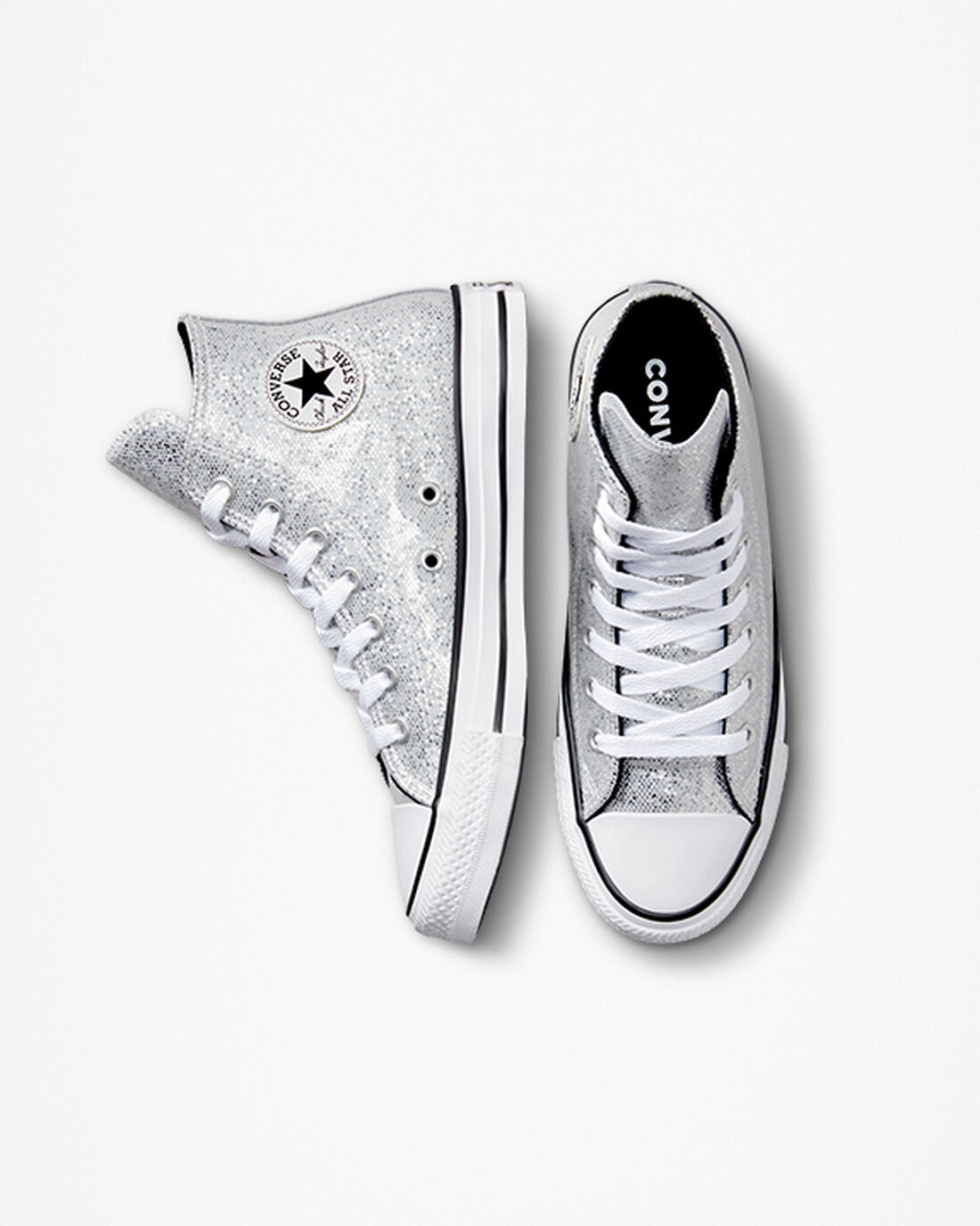 Converse Chuck Taylor All Star Glitter Höga Sneakers Tjej Silver/Grå/Svarta | Sverige-53714