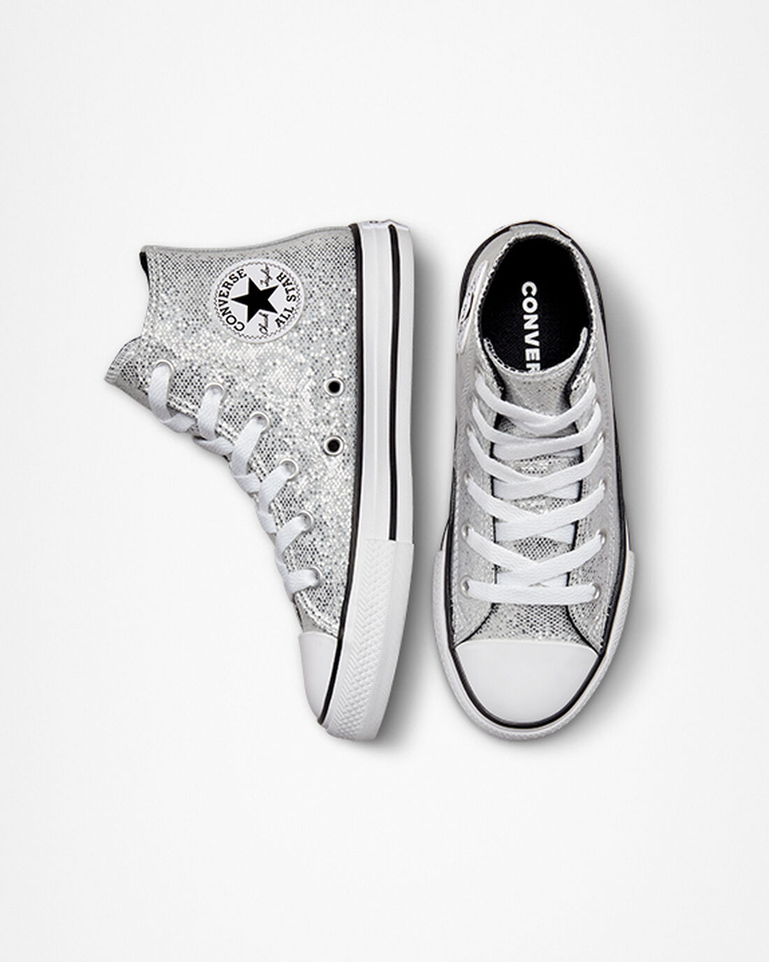 Converse Chuck Taylor All Star Glitter Höga Sneakers Tjej Silver/Grå/Svarta | Sverige-89471