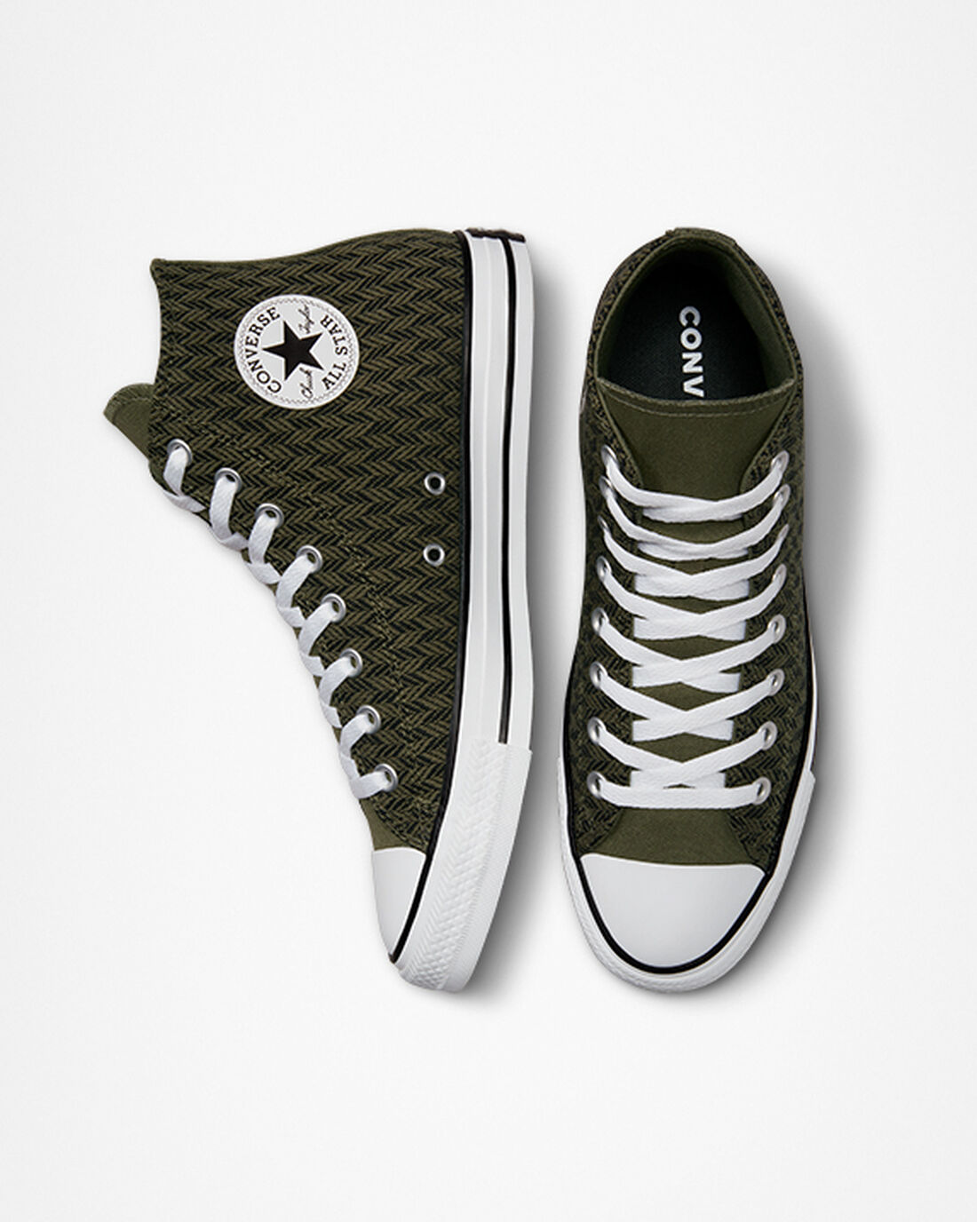 Converse Chuck Taylor All Star Herringbone Höga Sneakers Herr Olivgröna/Svarta/Vita | Sverige-30561