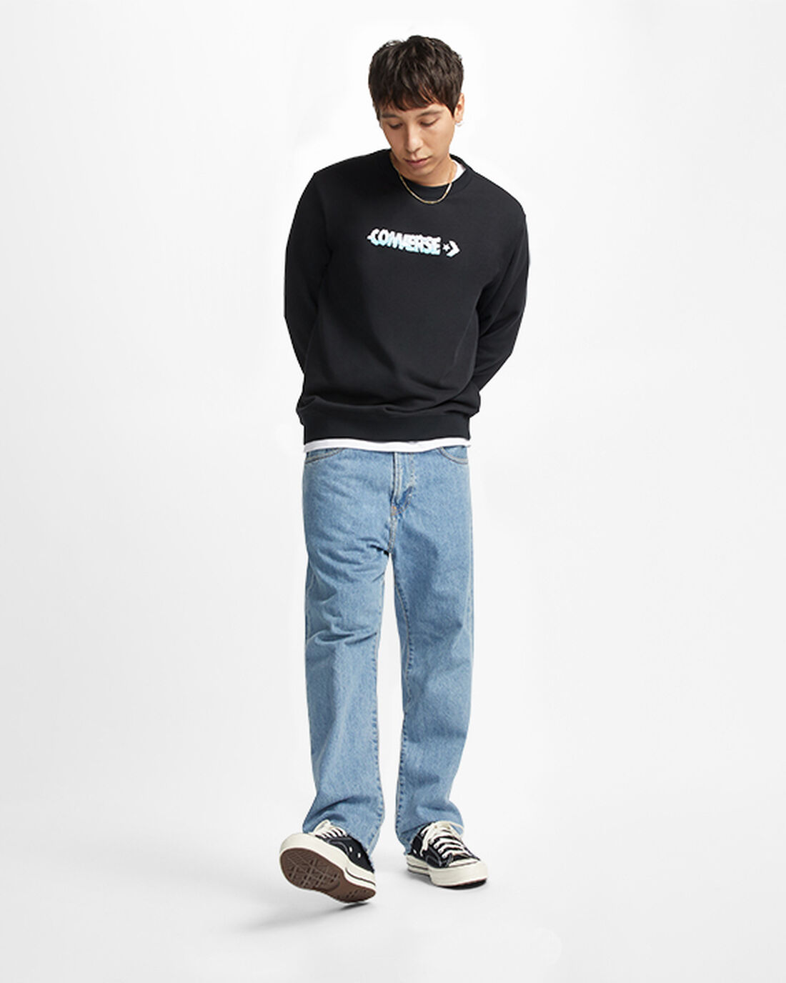 Converse Cloud Graphic Long Sleeve Crew Tröjor Herr Svarta | Sverige-51804