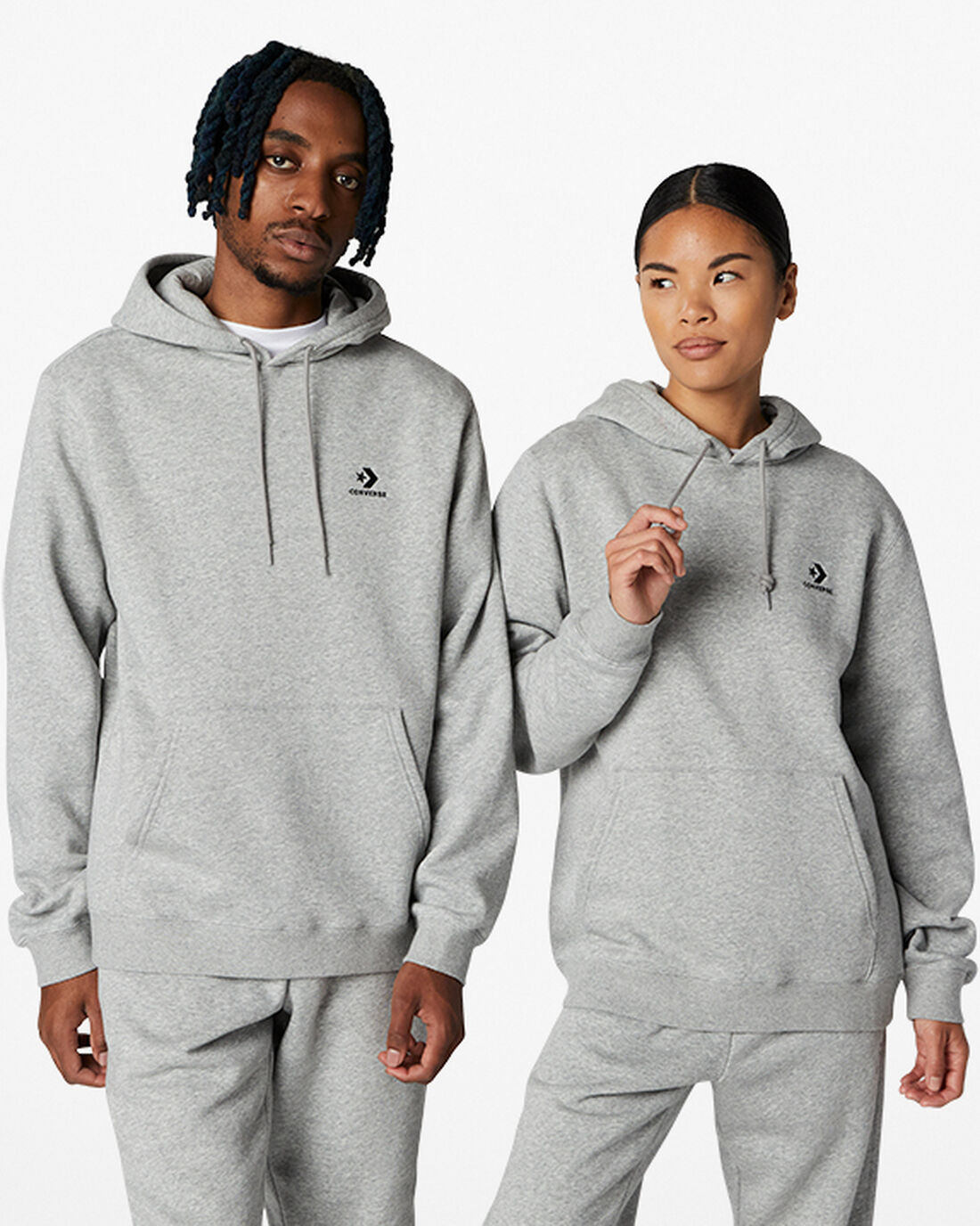 Converse Go-To Embroidered Star Chevron Standard Fit Fleece Hoodie Herr Grå | Sverige-02437