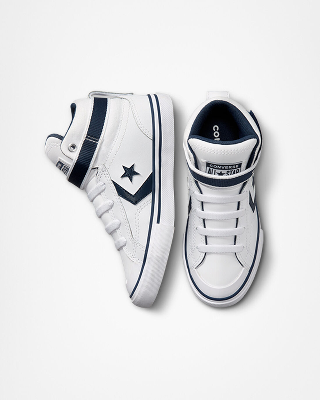 Converse Pro Blaze Rem Easy-On Varsity Club Höga Sneakers Pojke Vita/Marinblå/Vita | Sverige-64091