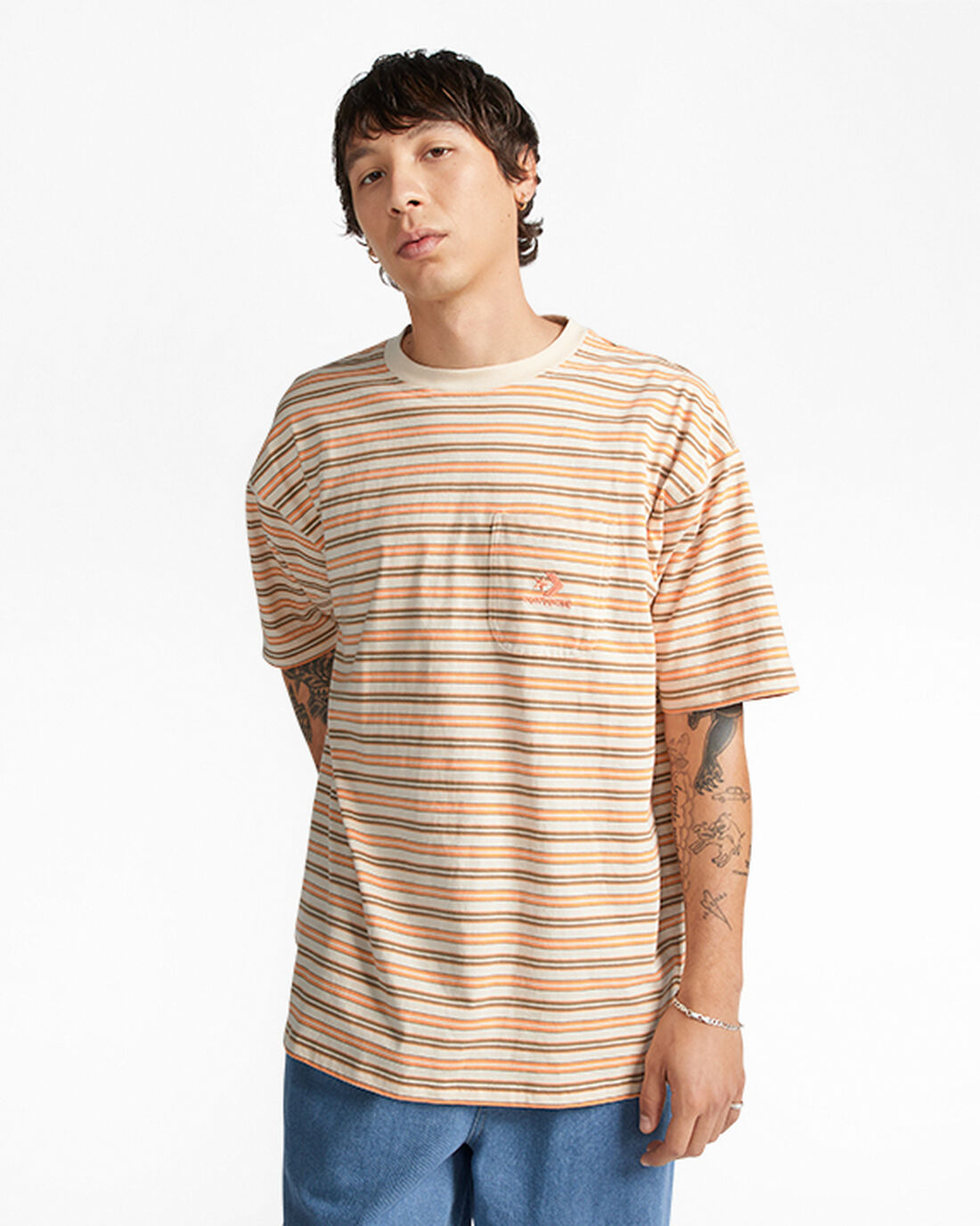 Converse Randig Star Chevron Pocket T-shirt Herr Beige | Sverige-80754