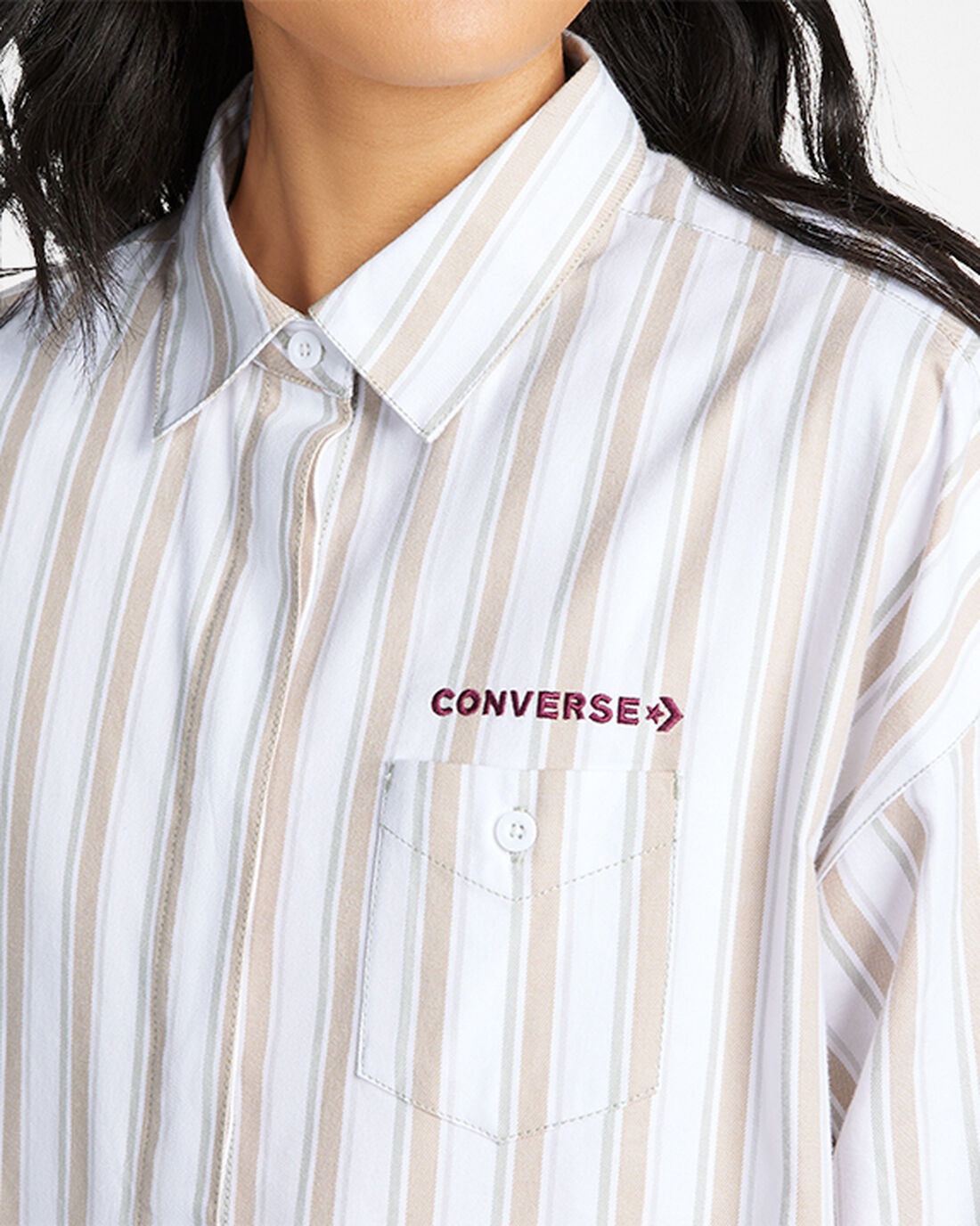 Converse Randig Woven Button-Up Skjorta Dam Olivgröna | Sverige-69572