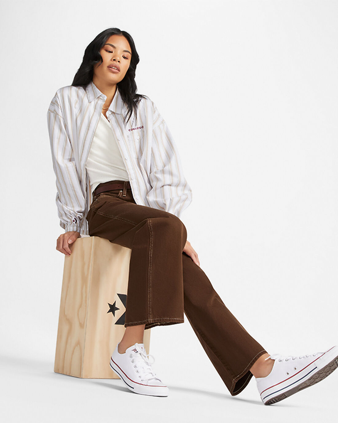 Converse Randig Woven Button-Up Skjorta Dam Olivgröna | Sverige-69572