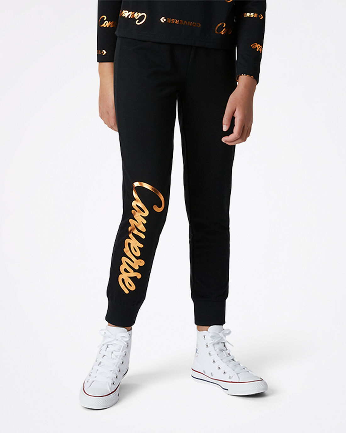 Converse Shiny Wordmark Jogger Byxor Tjej Svarta | Sverige-92413