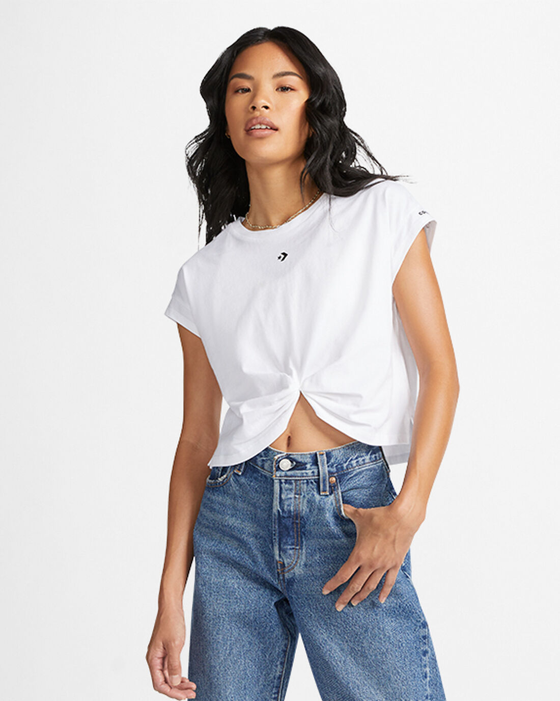 Converse Star Chevron Twist Cropped T-shirt Dam Vita | Sverige-18307