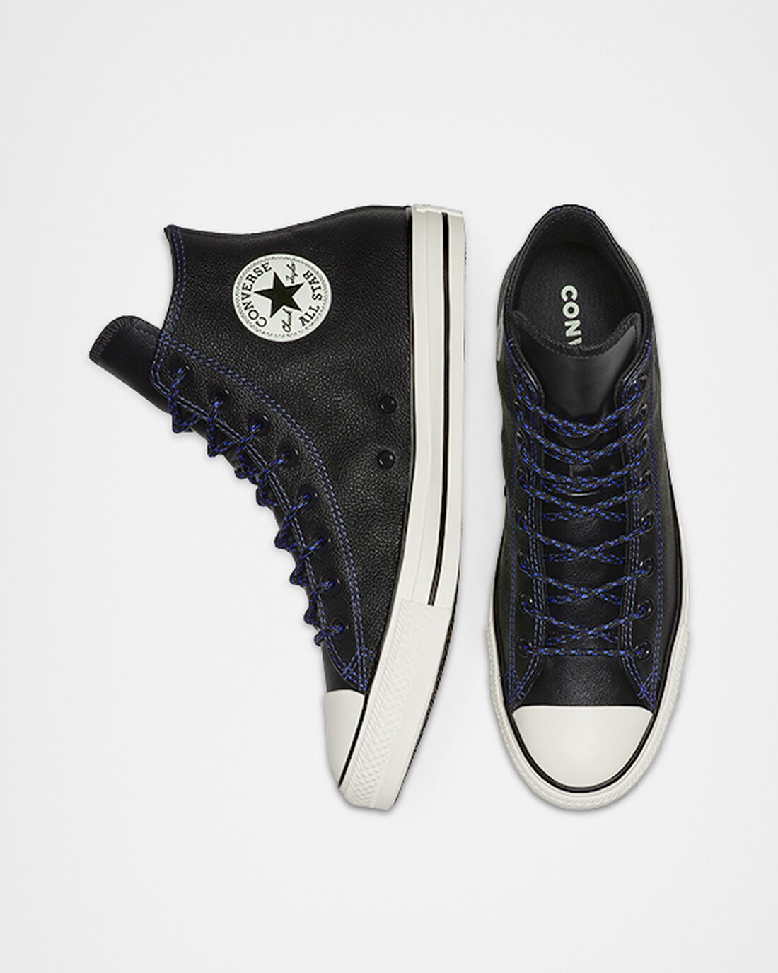 Converse Tumbled Leather Chuck Taylor All Star Höga Sneakers Herr Svarta/Kungsblått | Sverige-37289