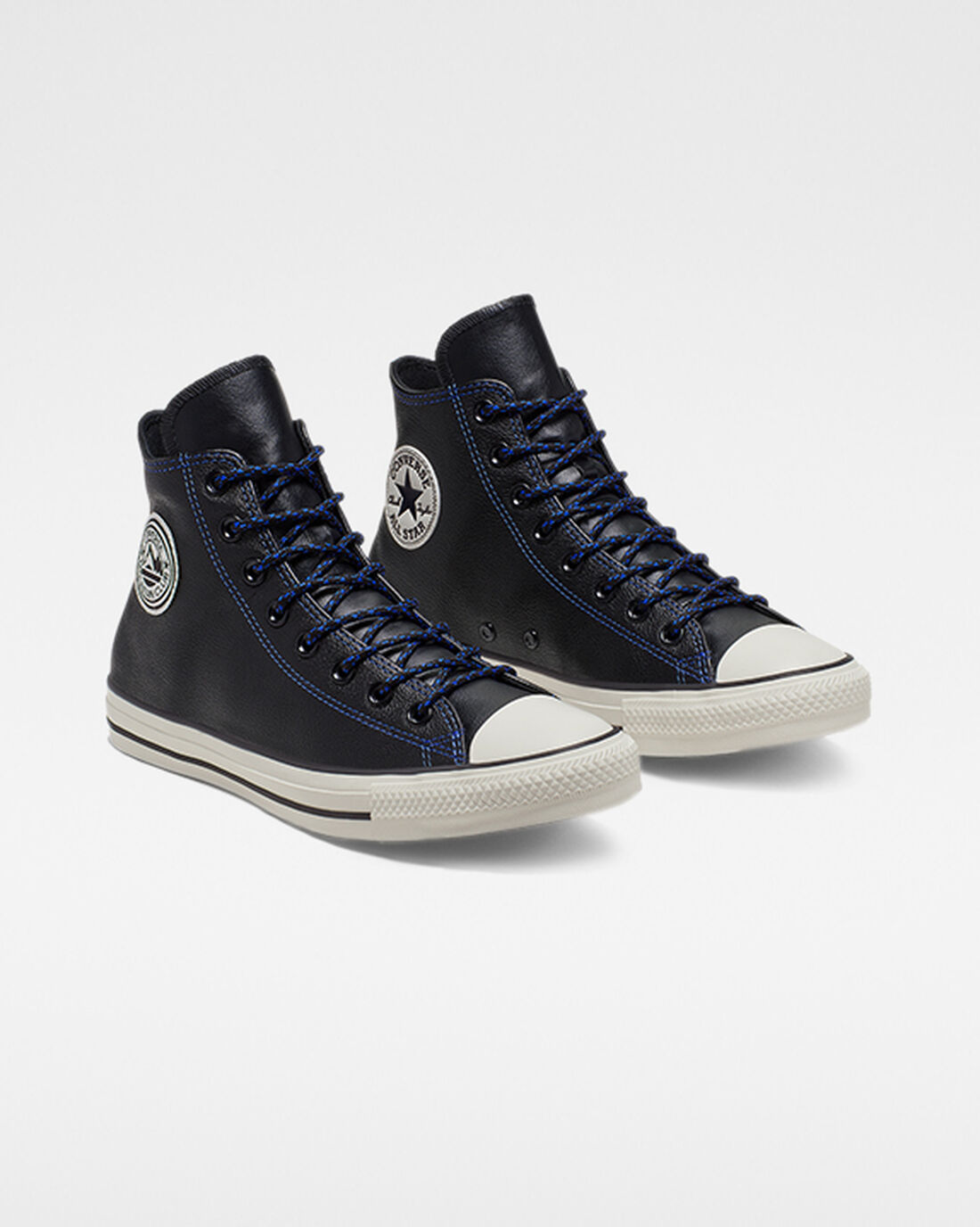 Converse Tumbled Leather Chuck Taylor All Star Höga Sneakers Herr Svarta/Kungsblått | Sverige-37289