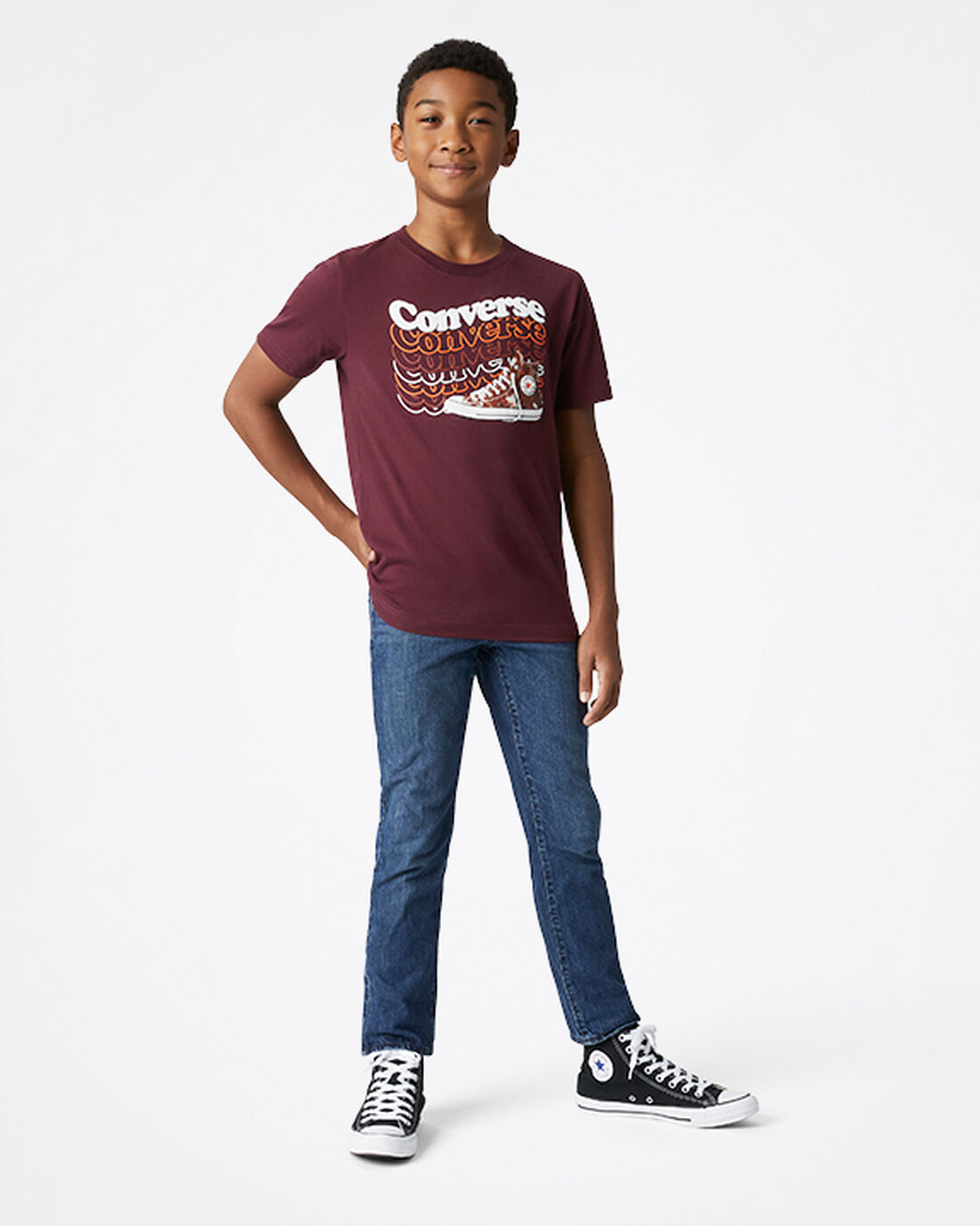 Converse Wavy Wordmark Sneaker T-shirt Pojke MörkBurgundy | Sverige-84109